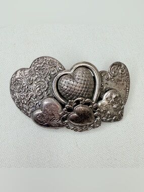 Vintage Made in France Silver Tone Heart Hair Barrette Romantic Victorian Style
